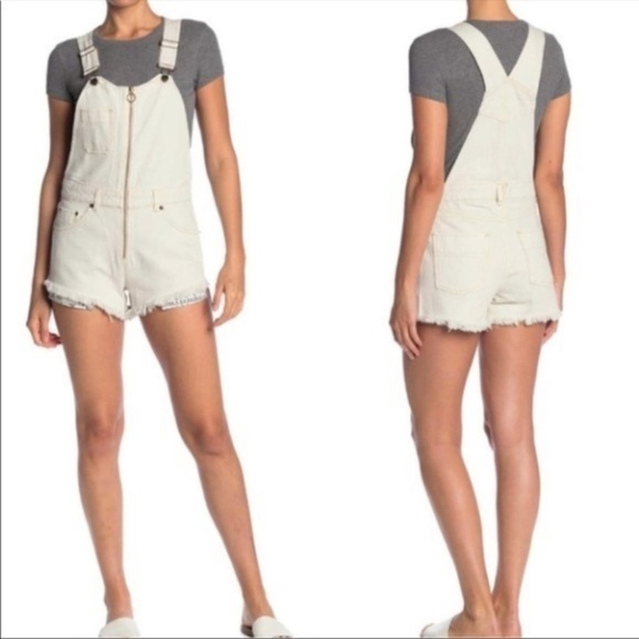 Free People Sun Kissed Denim Short Overalls - Picture 1 of 8